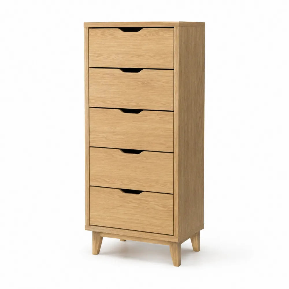 Cassettiera in legno massello rovere a 5 cassetti