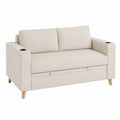 Divano letto in tessuto beige con portabicchieri