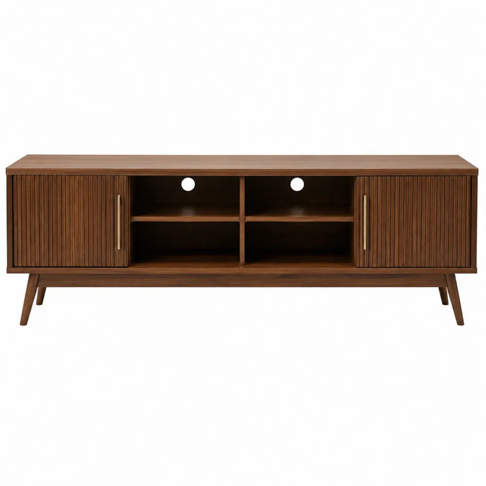 Mobile TV in legno massello noce con ante scanalate 140x40x50 cm