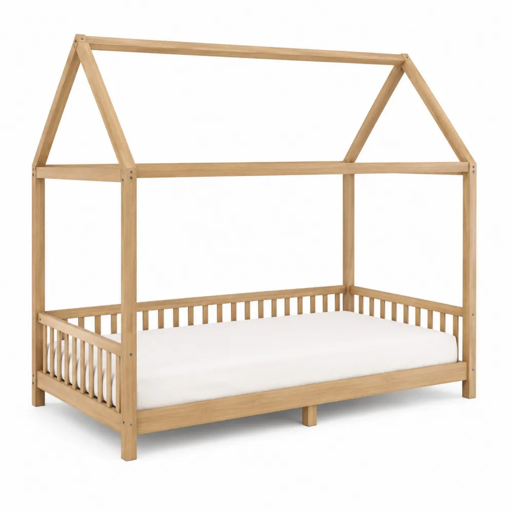 Letto a casetta in legno di pino naturale per bambini
