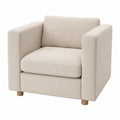 Poltrona in tessuto beige con gambe in legno