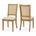 Set di 2 sedie in legno con schienale in rattan e seduta in lino