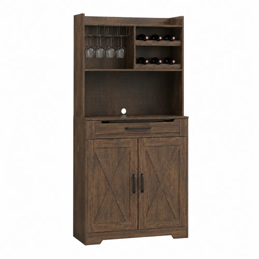 Mobile bar in legno con portabottiglie e portabicchieri