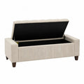 Panca Contenitore in Tessuto a Coste Beige con Gambe in Legno