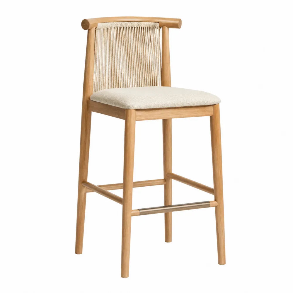 Sgabello da bar in legno con seduta imbottita beige