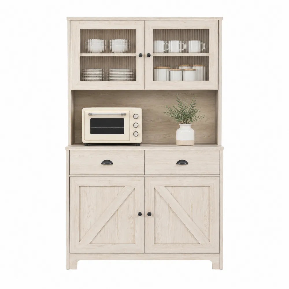 Credenza da Cucina in Legno con Vetrina e Armadietti 180x100x40 cm