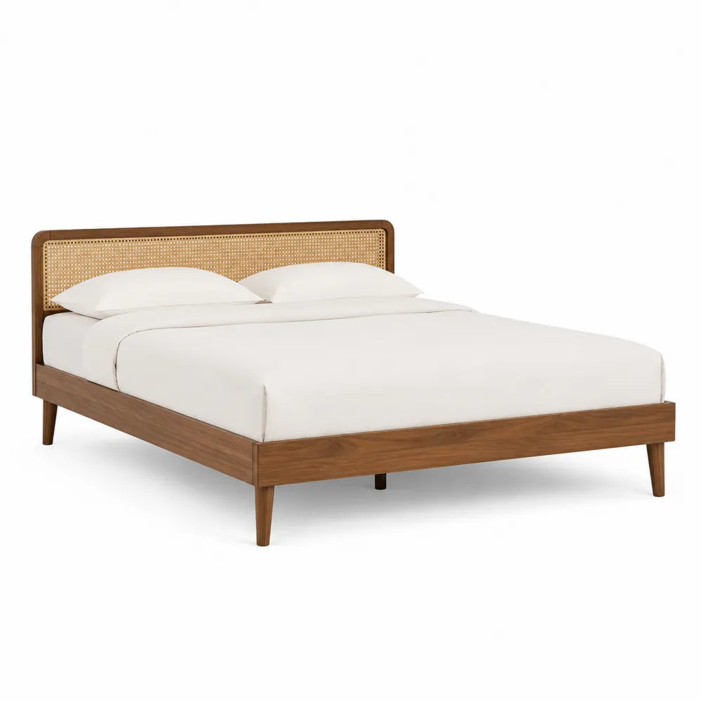 Letto matrimoniale in legno e rattan naturale 160x200 cm