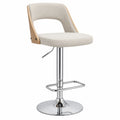 Sgabello da Bar in Tessuto Beige e Legno e Metallo Cromato