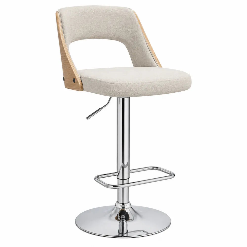 Sgabello da Bar in Tessuto Beige e Legno e Metallo Cromato