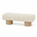 Panca legno e tessuto bouclé crema, 120x40x45 cm