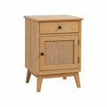 Comodino in legno e rattan naturale con anta in rattan