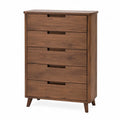 Cassettiera in legno massello marrone con 5 cassetti