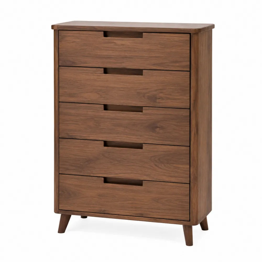 Cassettiera in legno massello marrone con 5 cassetti